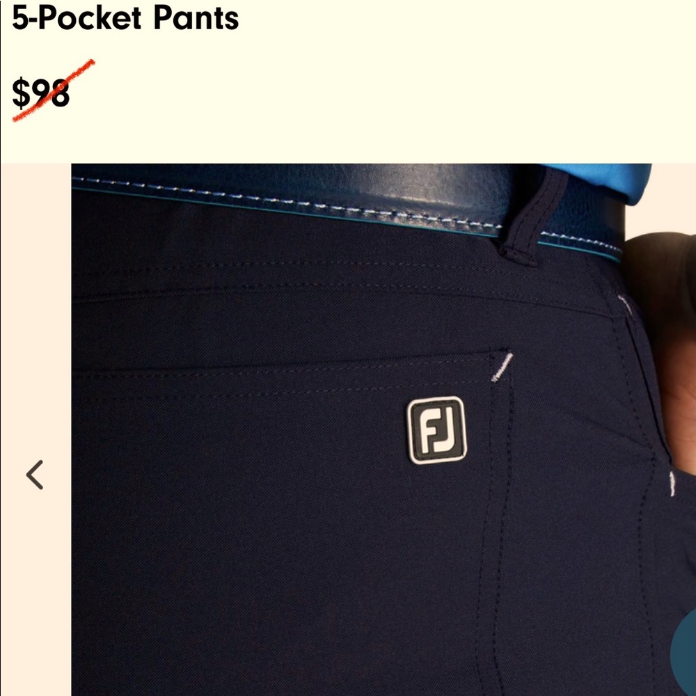 NWT FootJoy Performance Golf Pant. Wrinkle free, 5 pocket, stretch, W42 L32 Navy